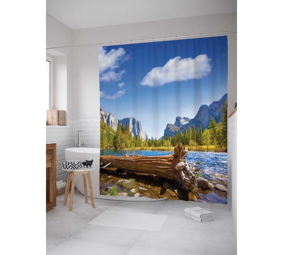 Штора (занавеска) для ванной JoyArty "Сломанное дерево" из сатена, 180х200 см с крючками, sc_19015 1