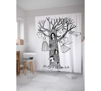 Штора (занавеска) для ванной JoyArty "Принцесса в дереве" из сатена, 180х200 см с крючками, sc_19085