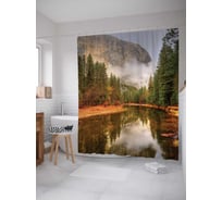 Штора (занавеска) для ванной JoyArty "Лесная дымка" из сатена, 180х200 см с крючками, sc_19020