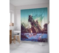 Штора (занавеска) для ванной JoyArty "Загадочные скалы" из сатена, 180х200 см с крючками, sc_19136