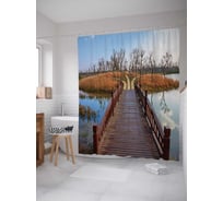 Штора (занавеска) для ванной JoyArty "Лесная развилка" из сатена, 180х200 см с крючками, sc_12145