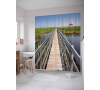 Штора (занавеска) для ванной JoyArty "Деревянный мост" из сатена, 180х200 см с крючками, sc_12129
