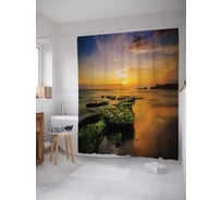 Штора (занавеска) для ванной JoyArty "Закат на берегу моря" из сатена, 180х200 см с крючками, sc_12244