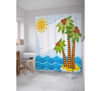 Штора (занавеска) для ванной JoyArty "Лоскутный островок" из сатена, 180х200 см с крючками, sc_18855