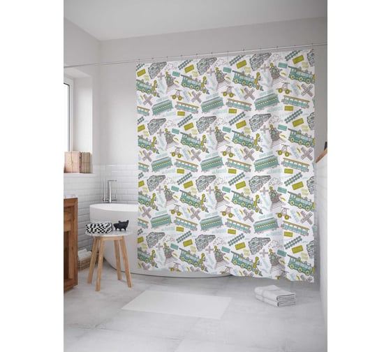 Штора (занавеска) для ванной JoyArty "Транспортный хаос" из сатена, 180х200 см с крючками, sc_22387