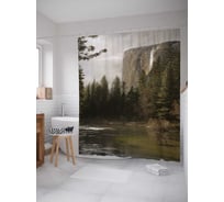 Штора (занавеска) для ванной JoyArty "Ели на берегу" из сатена, 180х200 см с крючками, sc_19004