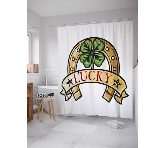 Штора (занавеска) для ванной JoyArty "Символ удачи" из сатена, 180х200 см с крючками, sc_12065 1