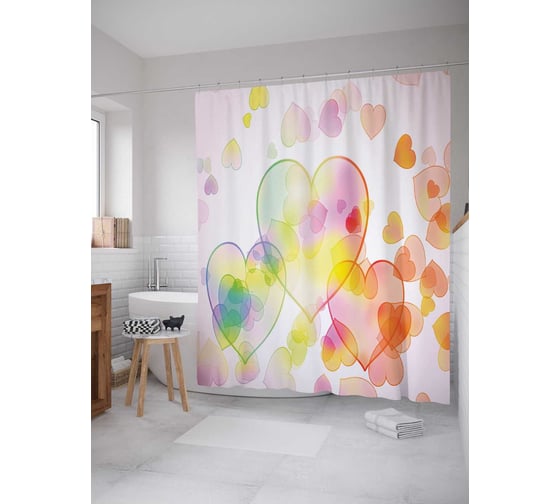 Штора (занавеска) для ванной JoyArty "Любовная погода" из сатена, 180х200 см с крючками, sc_12434 1