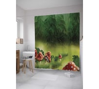 Штора (занавеска) для ванной JoyArty "Мухоморы в тумане" из сатена, 180х200 см с крючками, sc_12102
