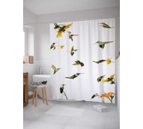 Штора (занавеска) для ванной JoyArty "Жизнь колибри" из сатена, 180х200 см с крючками, sc_12398