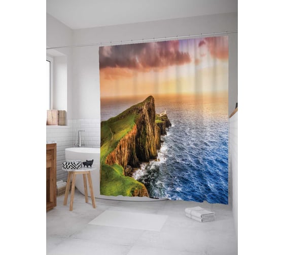 Штора (занавеска) для ванной JoyArty "Опасный путь к маяку" из сатена, 180х200 см с крючками, sc_12364 1