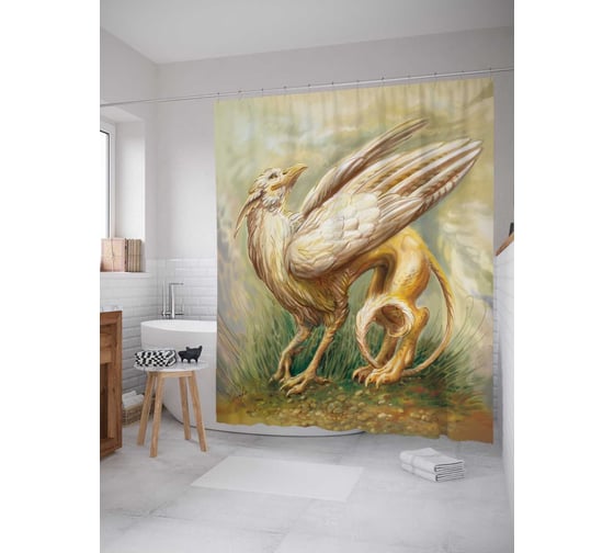 Штора (занавеска) для ванной JoyArty "Горный зверь" из сатена, 180х200 см с крючками, sc_19114 1