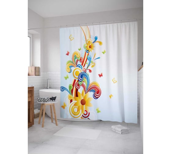 Штора (занавеска) для ванной JoyArty "Радужный вулкан" из сатена, 180х200 см с крючками, sc_12457 1