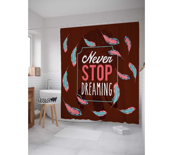 Штора (занавеска) для ванной JoyArty "Живи мечтой" из сатена, 180х200 см с крючками, sc_19185 1