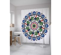 Штора (занавеска) для ванной JoyArty "Красочные петухи" из сатена, 180х200 см с крючками, sc_10758