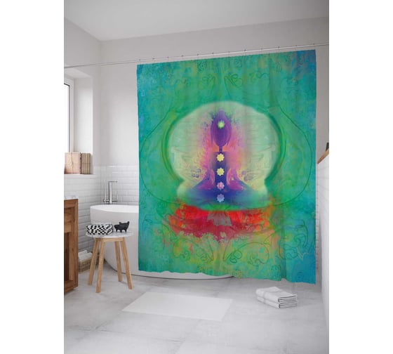 Штора (занавеска) для ванной JoyArty "Энергетические центры" из сатена, 180х200 см с крючками, sc_18754 1