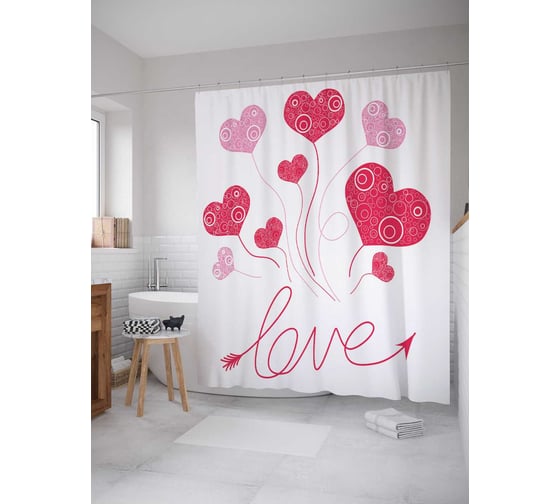 Штора (занавеска) для ванной JoyArty "Любовное поднесение" из сатена, 180х200 см с крючками, sc_11727 1