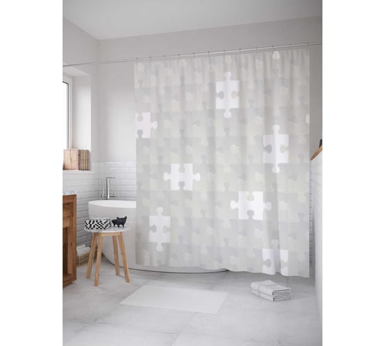 Штора (занавеска) для ванной JoyArty "Светлые пазлы" из сатена, 180х200 см с крючками, sc_13552