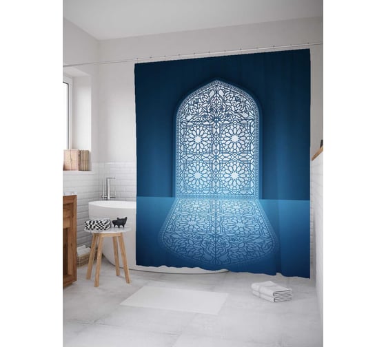 Штора (занавеска) для ванной JoyArty "Расписное окно" из сатена, 180х200 см с крючками, sc_15409 1