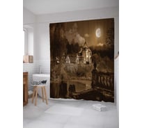 Штора (занавеска) для ванной JoyArty "Лунная прогулка" из сатена, 180х200 см с крючками, sc_15449