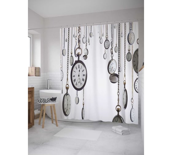 Штора (занавеска) для ванной JoyArty "Остановись на время" из сатена, 180х200 см с крючками, sc_10976