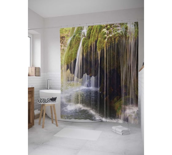 Штора (занавеска) для ванной JoyArty "Водопад Мосбрай" из сатена, 180х200 см с крючками, sc_10107