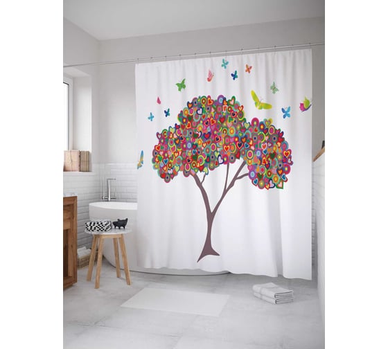 Штора (занавеска) для ванной JoyArty "Воображаемое дерево" из сатена, 180х200 см с крючками, sc_13447 1