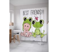 Штора (занавеска) для ванной JoyArty "Лучшие друзья лягушки" из сатена, 180х200 см с крючками, sc_15267