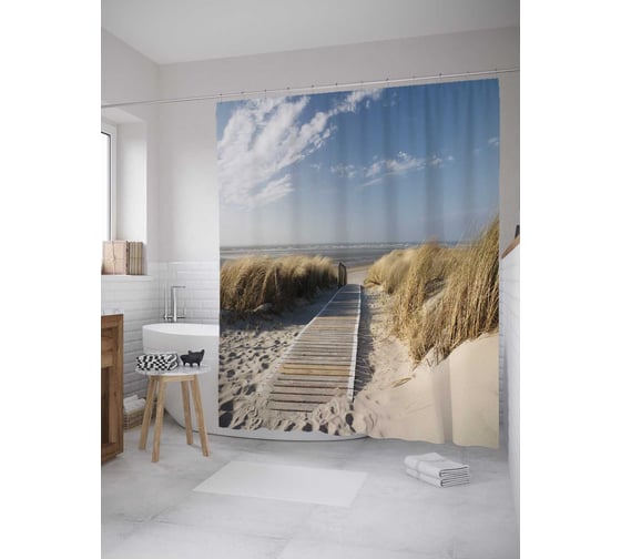 Штора (занавеска) для ванной JoyArty "Дорожка к воде" из сатена, 180х200 см с крючками, sc_11161 1