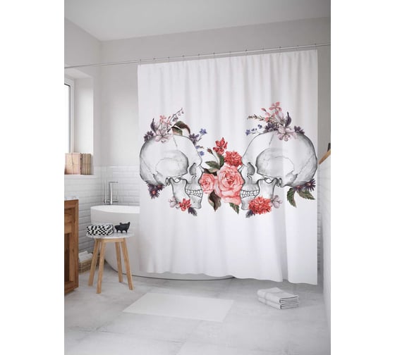 Штора (занавеска) для ванной JoyArty "Смертельная симпатия" из сатена, 180х200 см с крючками, sc_10477 1