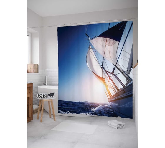 Штора (занавеска) для ванной JoyArty "Под солнечными парусами" из сатена, 180х200 см с крючками, sc_11695 1