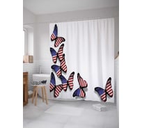 Штора (занавеска) для ванной JoyArty "Американские бабочки" из сатена, 180х200 см с крючками, sc_10768