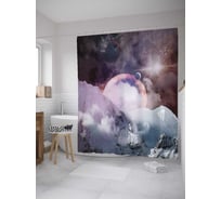 Штора (занавеска) для ванной JoyArty "Космос в горах" из сатена, 180х200 см с крючками, sc_10044