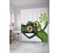 Штора (занавеска) для ванной JoyArty "Лягушка фотограф" из сатена, 180х200 см с крючками, sc_15263