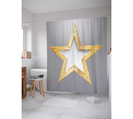 Штора (занавеска) для ванной JoyArty "Украшенная звезда" из сатена, 180х200 см с крючками, sc_13320 1