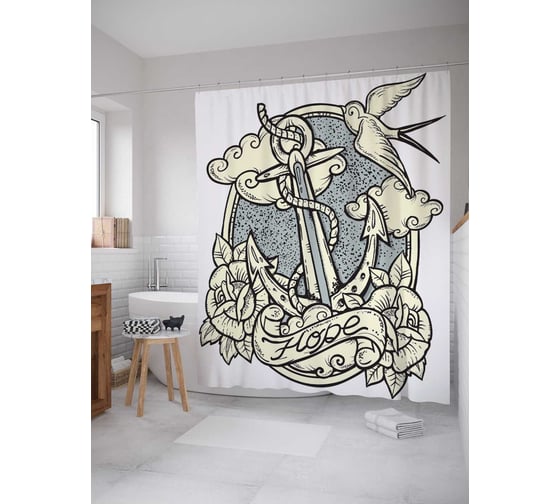 Штора (занавеска) для ванной JoyArty "Весенняя остановка" из сатена, 180х200 см с крючками, sc_11061 1