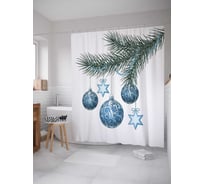 Штора (занавеска) для ванной JoyArty "Новогодние шары" из сатена, 180х200 см с крючками, sc_18942