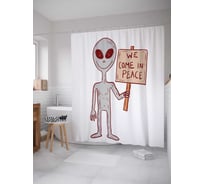 Штора (занавеска) для ванной JoyArty "Мирный пришелец" из сатена, 180х200 см с крючками, sc_19608