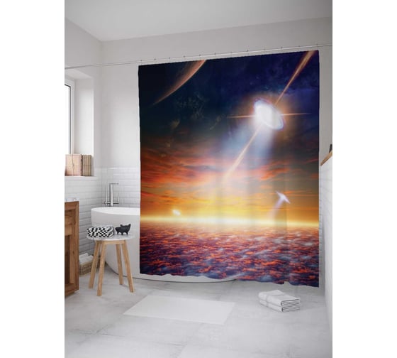 Штора (занавеска) для ванной JoyArty "Порталы в космосе" из сатена, 180х200 см с крючками, sc_19615 1