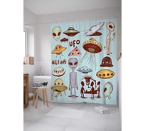 Штора (занавеска) для ванной JoyArty "Загадки пришельцев" из сатена, 180х200 см с крючками, sc_19610