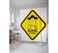 Штора (занавеска) для ванной JoyArty "Инопланетяне на работе" из сатена, 180х200 см с крючками, sc_19611