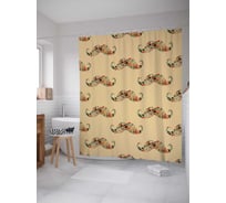 Штора (занавеска) для ванной JoyArty "Усатый узор" из сатена, 180х200 см с крючками, sc_13173