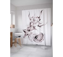 Штора (занавеска) для ванной JoyArty "Взгляд викинга" из сатена, 180х200 см с крючками, sc_22178
