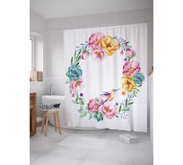 Штора (занавеска) для ванной JoyArty "Колибри в цветочном круге" из сатена, 180х200 см с крючками, sc_20198