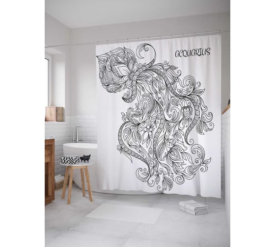 Штора (занавеска) для ванной JoyArty "Необычная гравюра" из сатена, 180х200 см с крючками, sc_18718 1