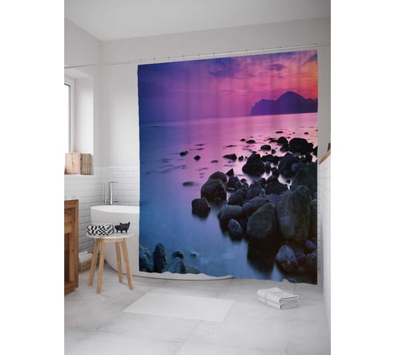 Штора (занавеска) для ванной JoyArty "Морская тишина" из сатена, 180х200 см с крючками, sc_10881 1