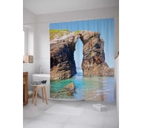 Штора (занавеска) для ванной JoyArty "Скальная арка на море" из сатена, 180х200 см с крючками, sc_15342