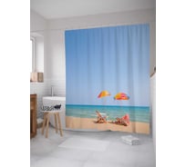 Штора (занавеска) для ванной JoyArty "Радужные пляжные зонты" из сатена, 180х200 см с крючками, sc_15322