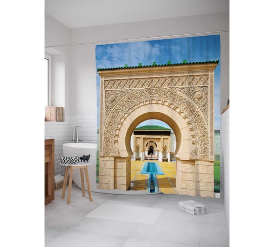 Штора (занавеска) для ванной JoyArty "Марокканская арка" из сатена, 180х200 см с крючками, sc_15412 1