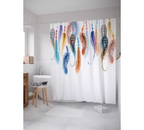 Штора (занавеска) для ванной JoyArty "Крючки с перьями" из сатена, 180х200 см с крючками, sc_20227